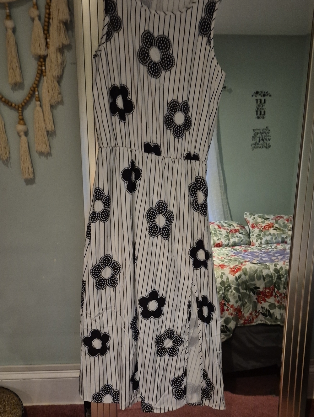 SHEIN Black & White Floral Stripe Maxi Dress